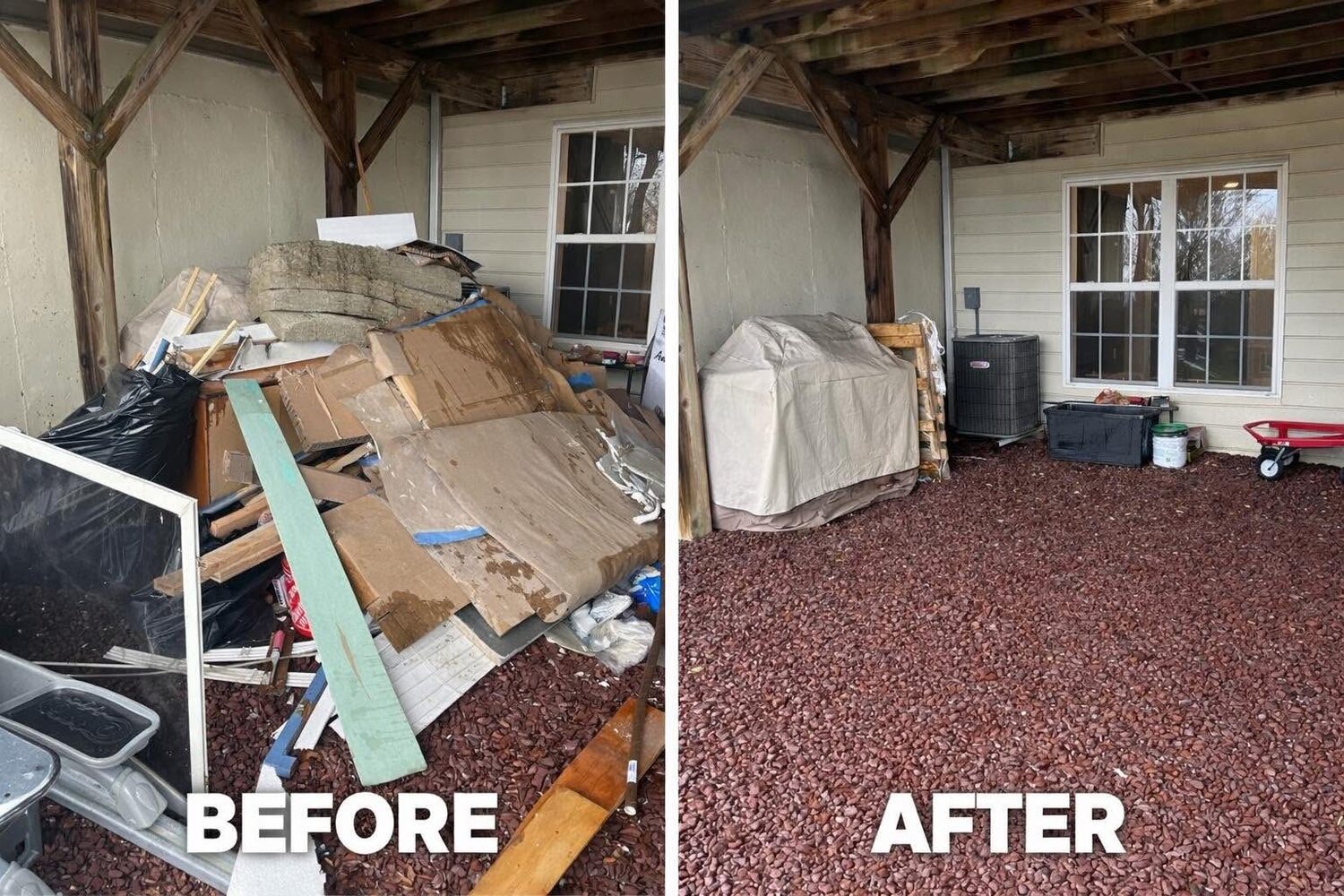 Second view of the New Hope deck demolition site before and after Moodys hauled the debris away